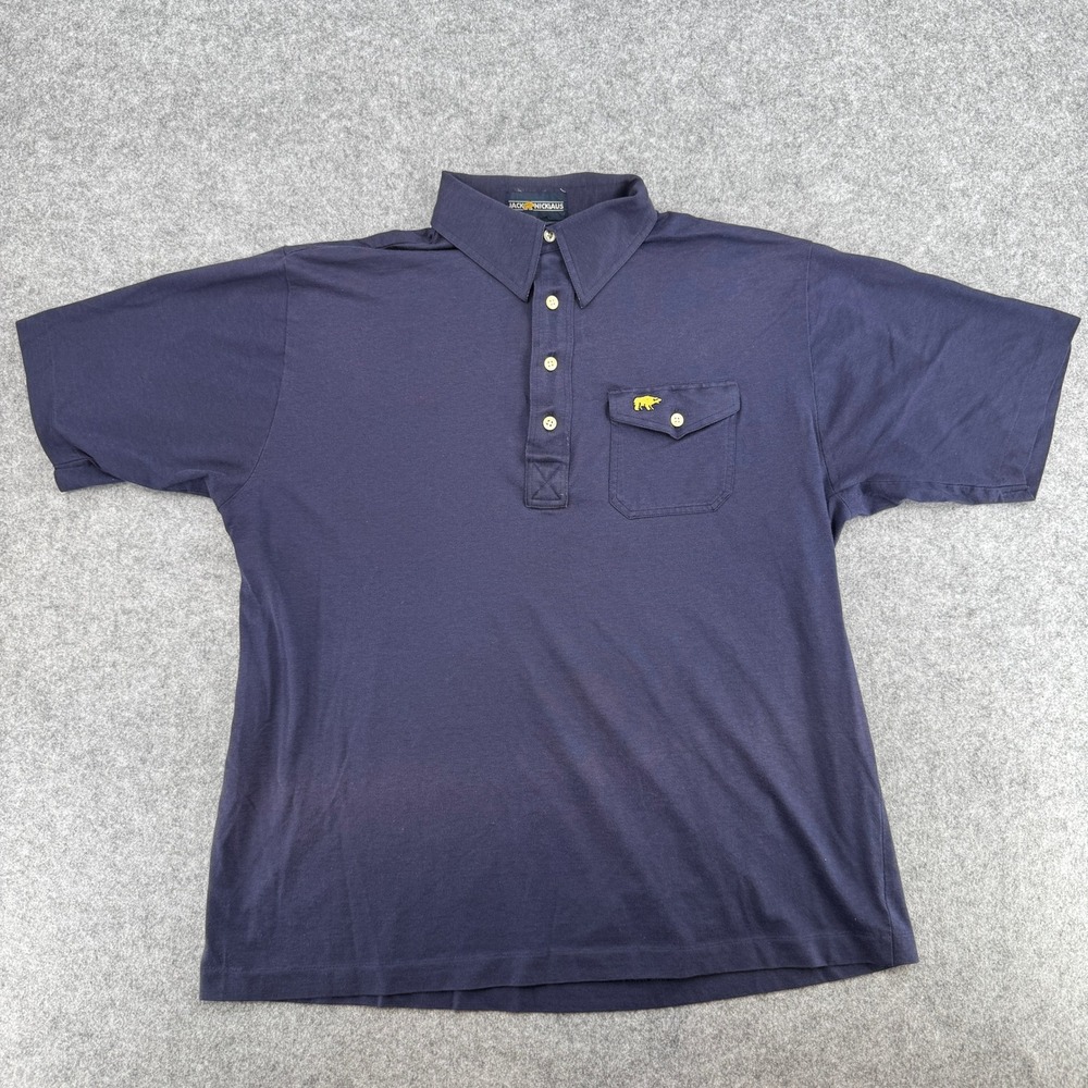 Jack Nicklaus Polo Shirt Mens Large Golden Bear Navy Blue Pocket Short Sleeve L